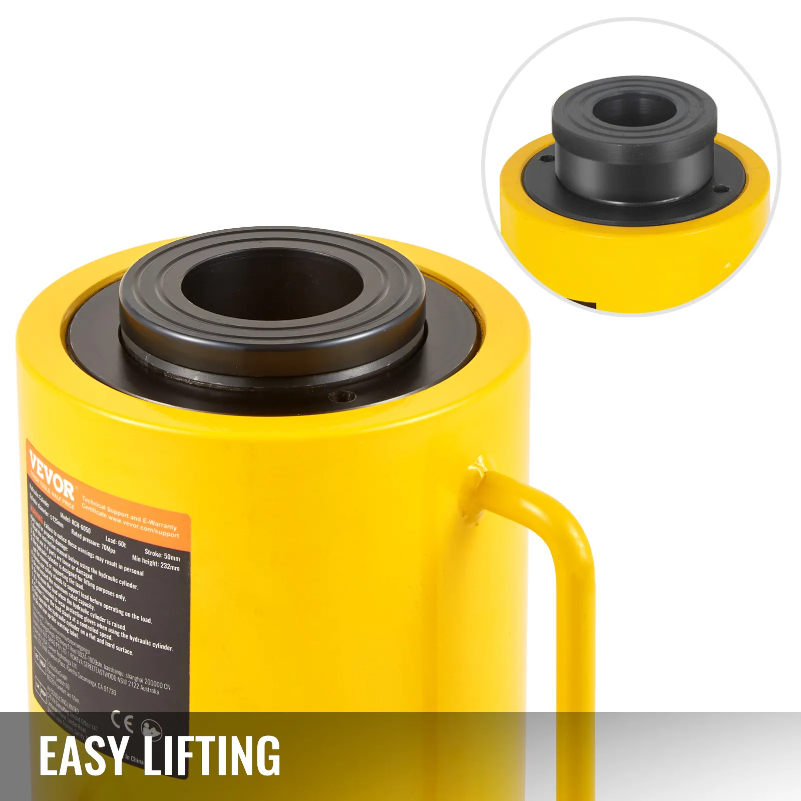 yellow VEVOR hydraulic cylinder jack showcasing easy lifting capability.