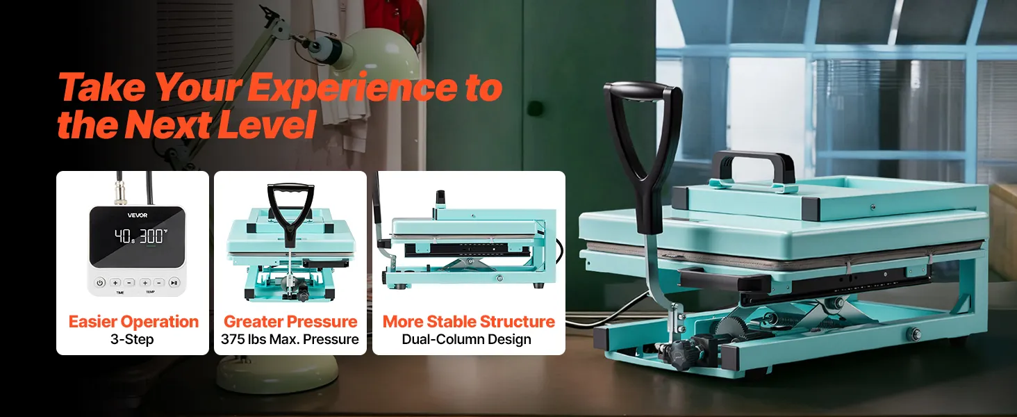 VEVOR Heat Press Machine, 15 x 15 inch, 5-in-1 Multifunction, Heat Up Fast and Even, All-New Patented Design, Easy to Control, Sublimation Press Machine for T-shirts/Tumblers/Caps/Plates, Light Green