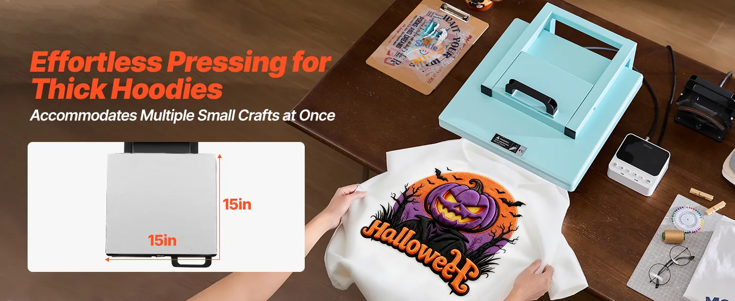 VEVOR Heat Press Machine, 15 x 15 inch, 5-in-1 Multifunction, Heat Up Fast and Even, All-New Patented Design, Easy to Control, Sublimation Press Machine for T-shirts/Tumblers/Caps/Plates, Light Green