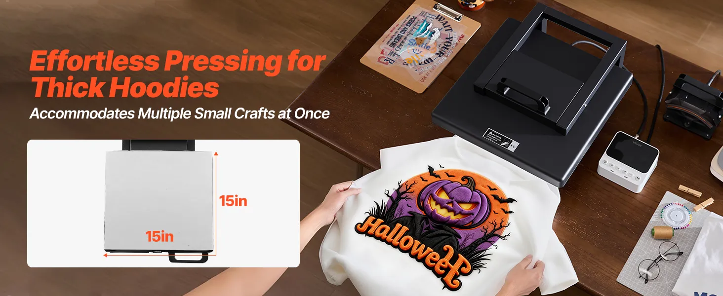 VEVOR Heat Press Machine, 15 x 15 inch, 8-in-1 Multifunction, Heat Up Fast and Even, All-New Patented Design, Easy to Control, Sublimation Press Machine for T-shirts/Mugs/Tumblers/Caps/Plates, Black