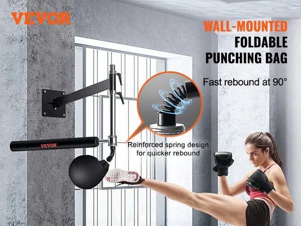 VEVOR wall mount boxing spinning bar, foldable punching bag, fast rebound, reinforced spring.