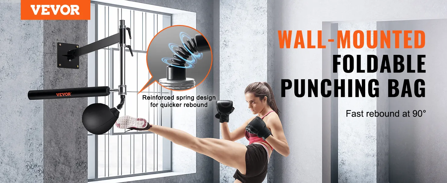 VEVOR wall mount boxing spinning bar, foldable punching bag, fast rebound, reinforced spring.