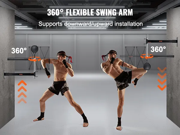 VEVOR wall mount boxing spinning bar with 360° flexible swing arm for downward/upward installation.