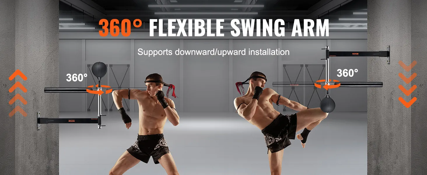 VEVOR wall mount boxing spinning bar with 360° flexible swing arm for downward/upward installation.