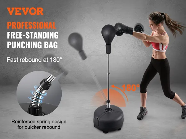 VEVOR punching bag with reinforced spring design and 180° fast rebound for professional training.