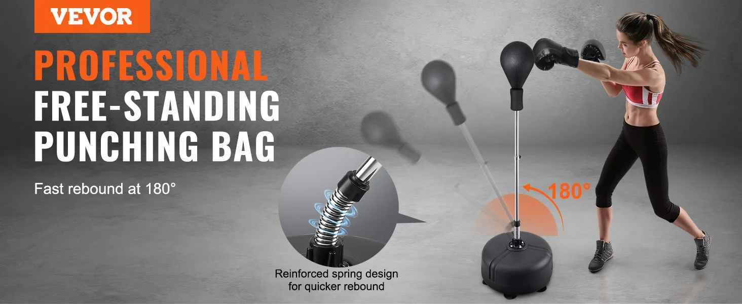 VEVOR punching bag with reinforced spring design and 180° fast rebound for professional training.