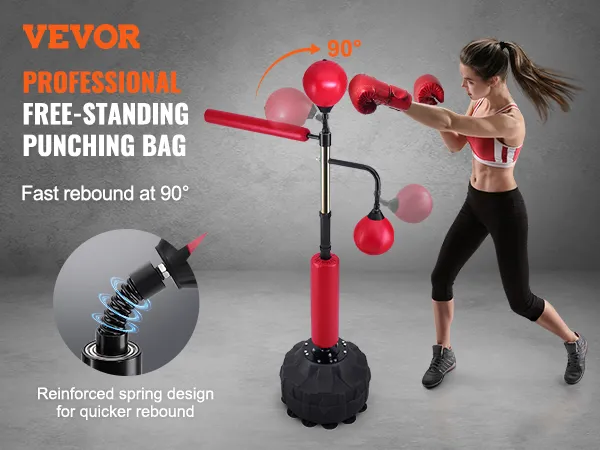 professional free-standing punching bag by VEVOR featuring 90° fast rebound and reinforced spring design.