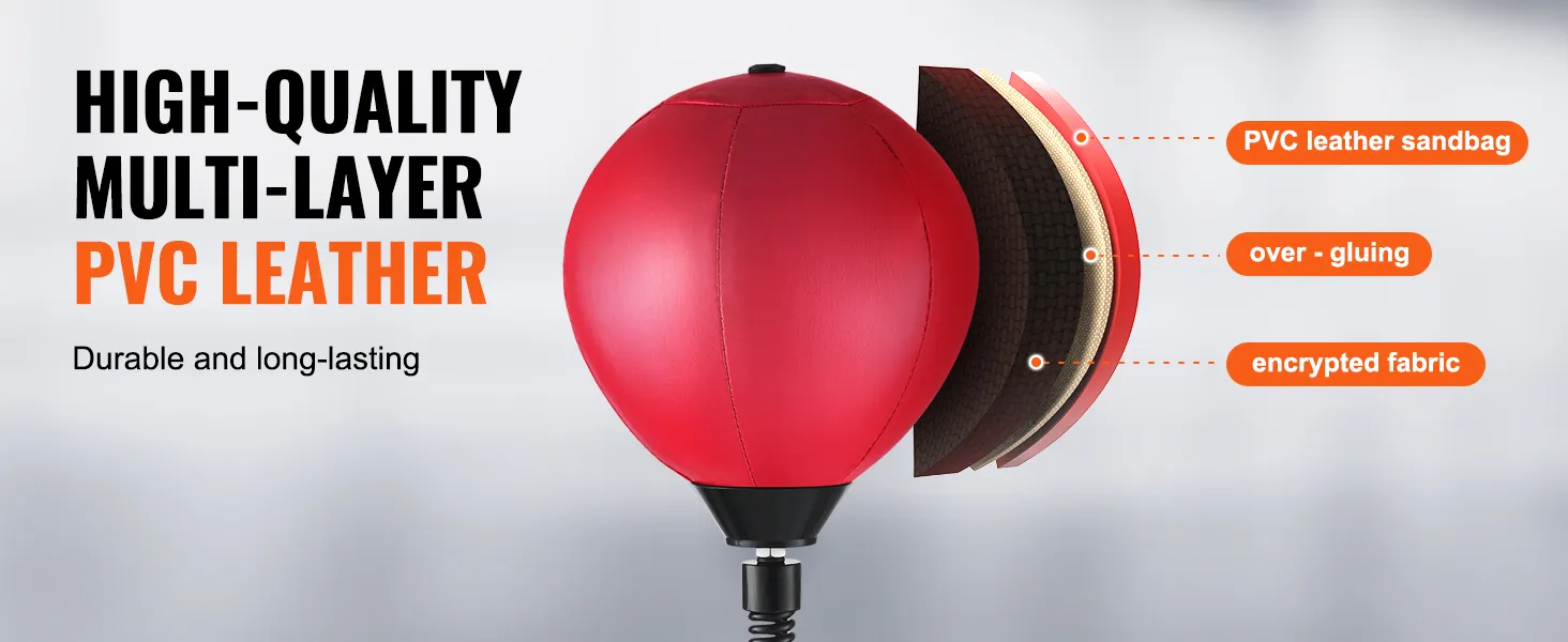 high-quality multi-layer pvc leather VEVOR boxing speed trainer with encrypted fabric and over-gluing.