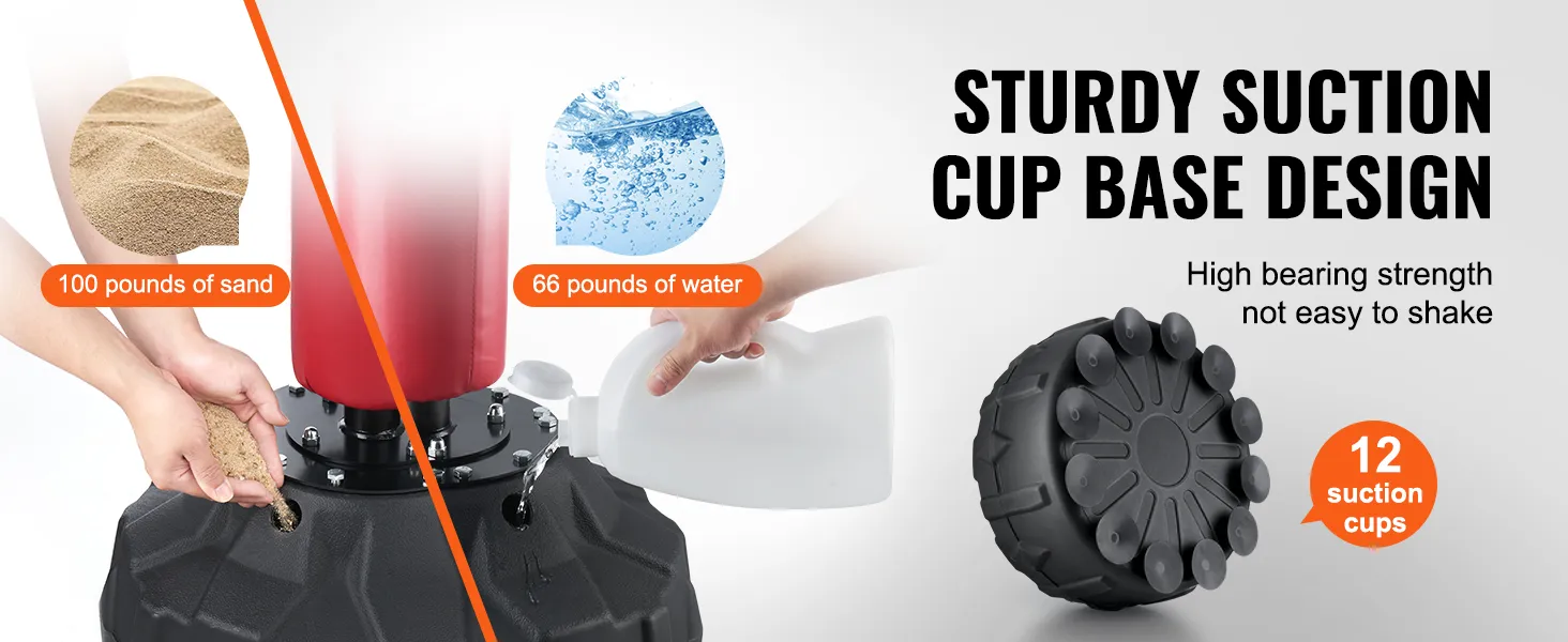 VEVOR boxing speed trainer with sturdy suction cup base, 100 pounds of sand or 66 pounds of water, 12 cups.