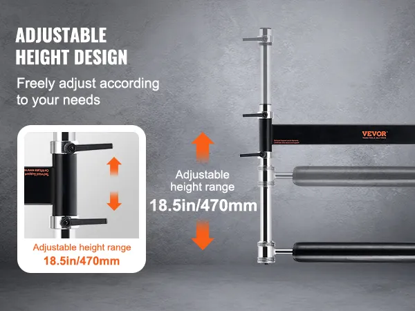 VEVOR wall mount boxing spinning bar with adjustable height design (18.5in/470mm) illustration.