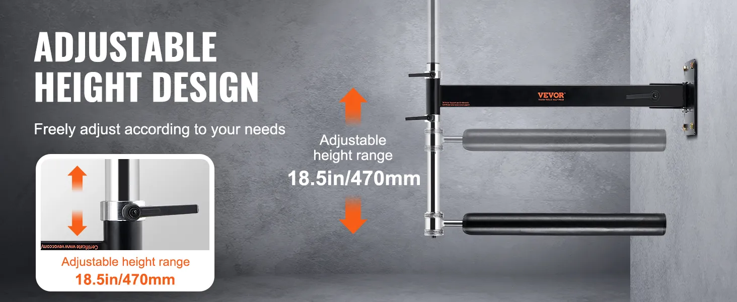 VEVOR wall mount boxing spinning bar with adjustable height design (18.5in/470mm) illustration.