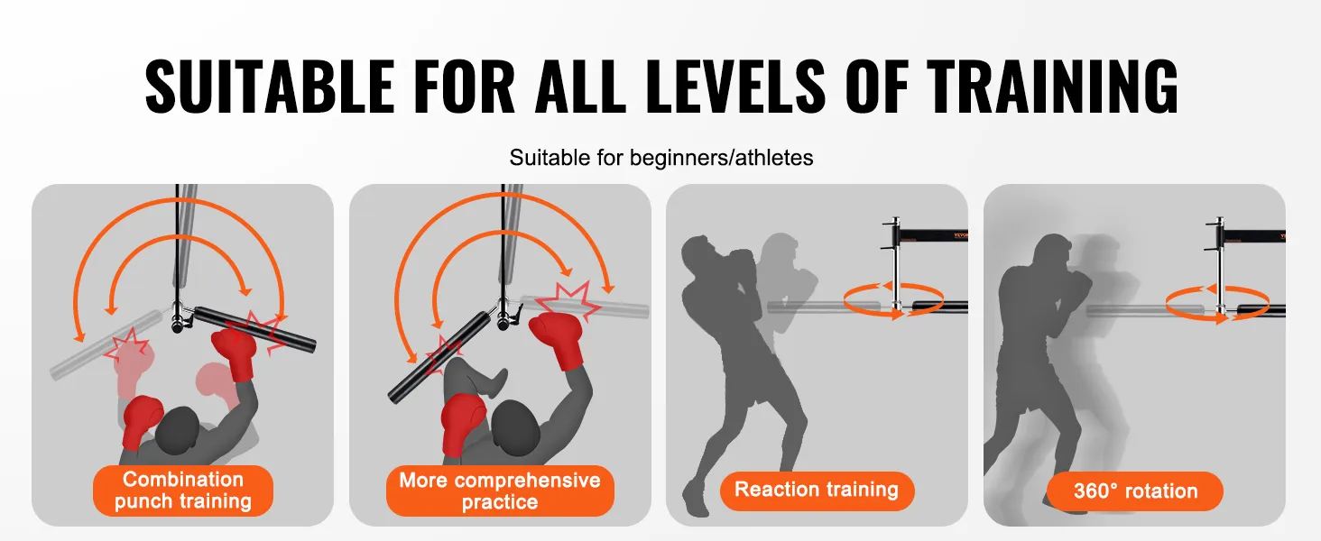 suitable for all levels of training using VEVOR wall mount boxing spinning bar for punch and reaction training.