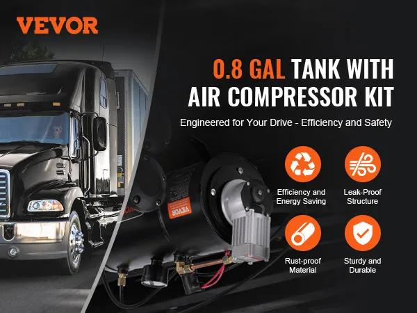 VEVOR treinhoorn luchtcompressor | 0,8 gal tank | efficiënt, lekvrij, roestvrij, duurzaam