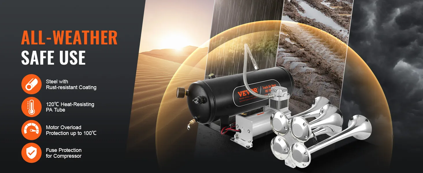 VEVOR Train Horns Kit, 4 Trumpet Air Horn Kit, 150dB Train Horns for Pickup Trucks, 12V 160 psi Air Compressor 2.6 Gal/10 L Tank with Gauge for Any 12V Vehicle Car Truck Train Van Boat