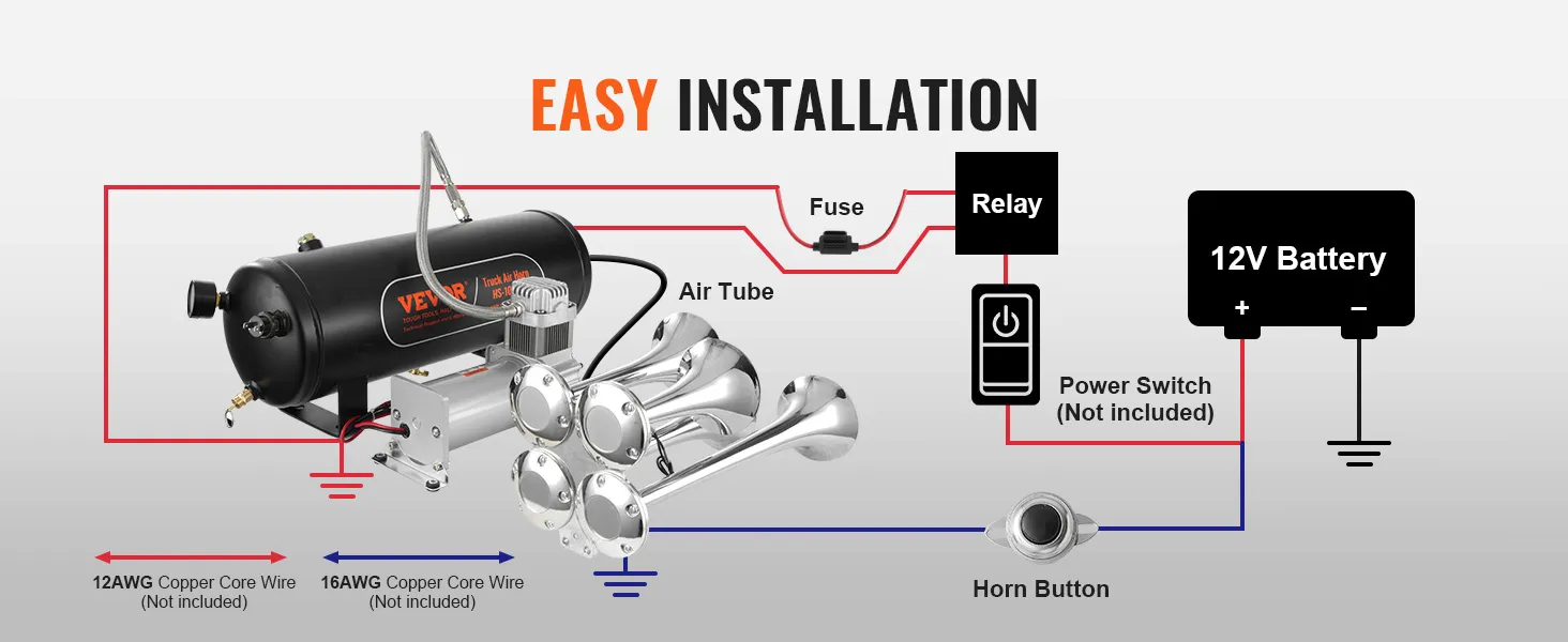 VEVOR Train Horns Kit, 4 Trumpet Air Horn Kit, 150dB Train Horns for Pickup Trucks, 12V 160 psi Air Compressor 2.6 Gal/10 L Tank with Gauge for Any 12V Vehicle Car Truck Train Van Boat