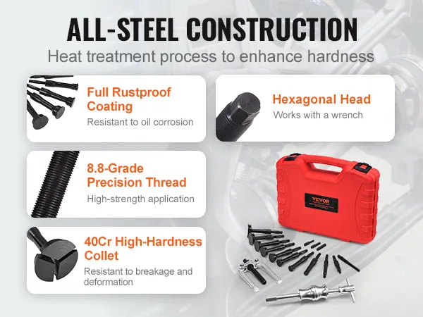 all-steel construction VEVOR wheel bearing press kit with rustproof coating and precision threads.