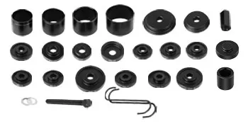 Kit extractor de cojinetes de tracción delantera VEVOR con varios componentes negros dispuestos de forma ordenada.