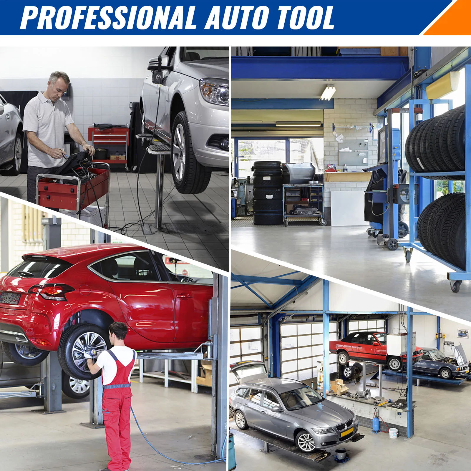 professional auto tools and cars in a workshop garage, showcasing VEVOR front wheel drive bearing puller.
