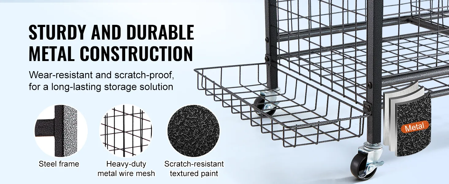 Stevige VEVOR-sportuitrustingorganizer met duurzaam stalen frame en zwaar metalen gaas.