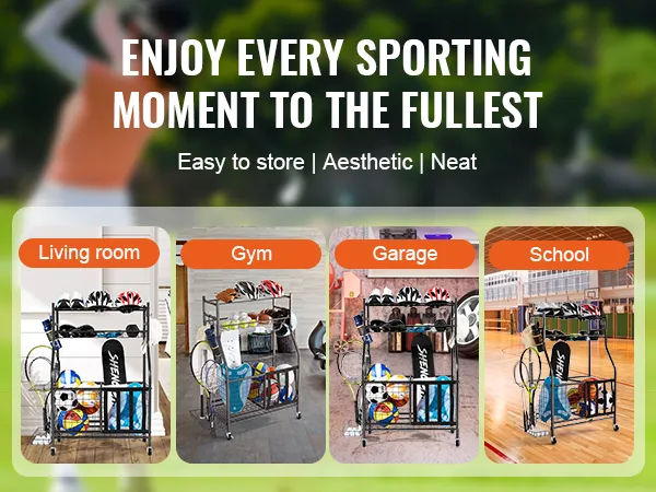 VEVOR sportuitrusting organizer voor in de woonkamer, sportschool, garage en op school. Makkelijk op te bergen, netjes en esthetisch.