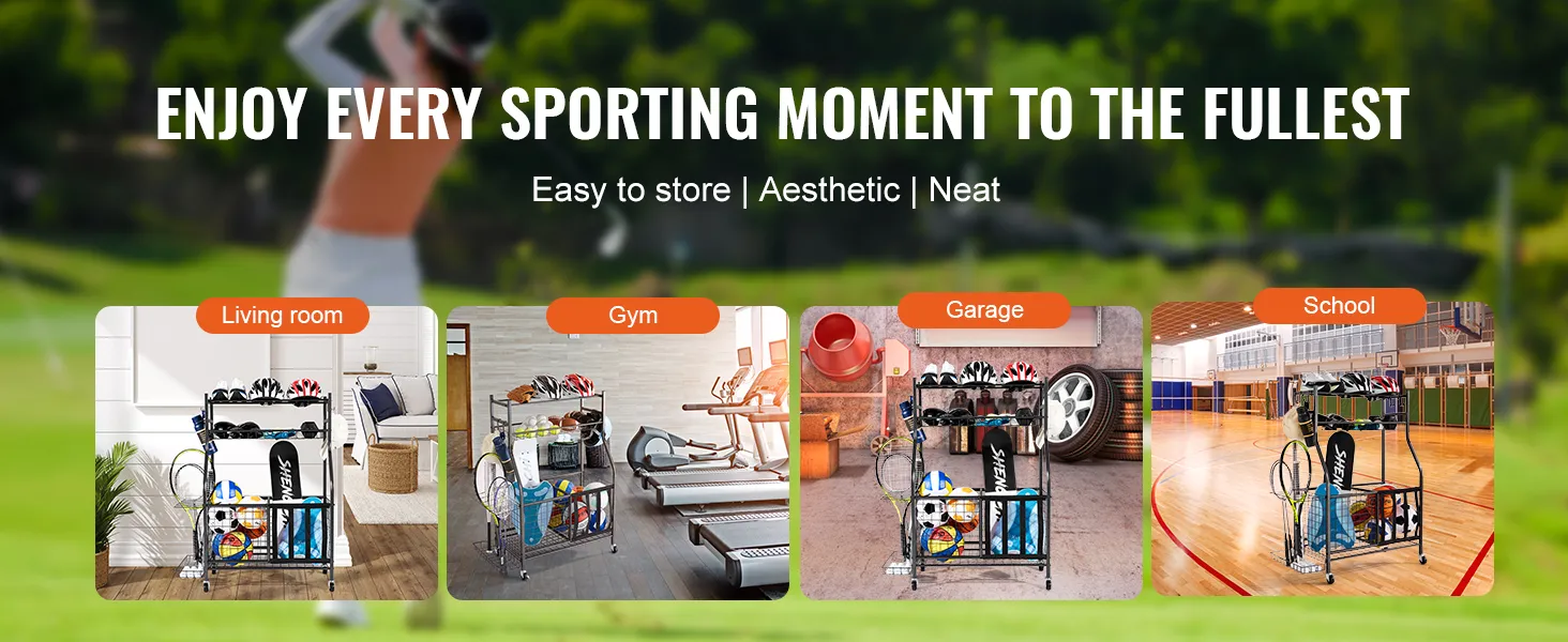 VEVOR sportuitrusting organizer voor in de woonkamer, sportschool, garage en op school. Makkelijk op te bergen, netjes en esthetisch.