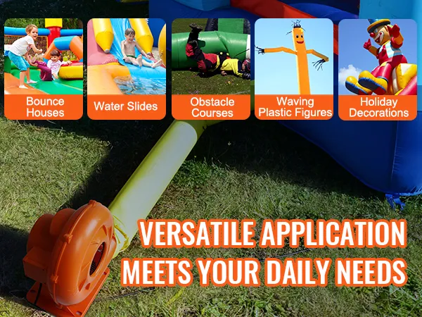 VEVOR bounce house blower for bounce houses, water slides, obstacle courses, plastic figures, decorations.