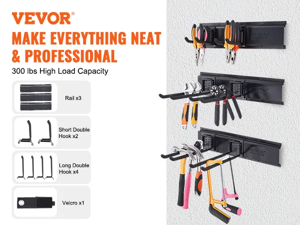 VEVOR garage tool organizer with hooks and rails for a neat and professional tool storage solution.