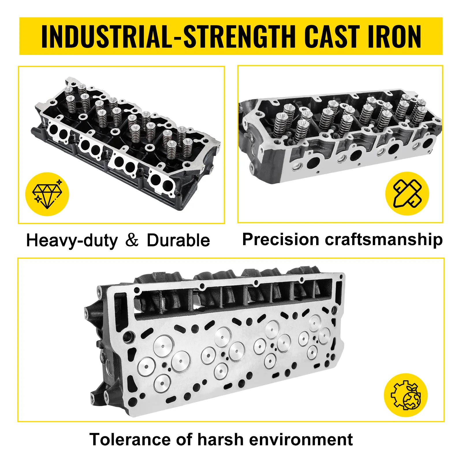 VEVOR cylinder head assembly with industrial-strength cast iron and heavy-duty durability.