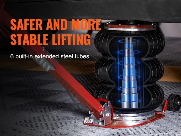 VEVOR air jack lifting car with 6 built-in extended steel tubes for safer and more stable lifting.