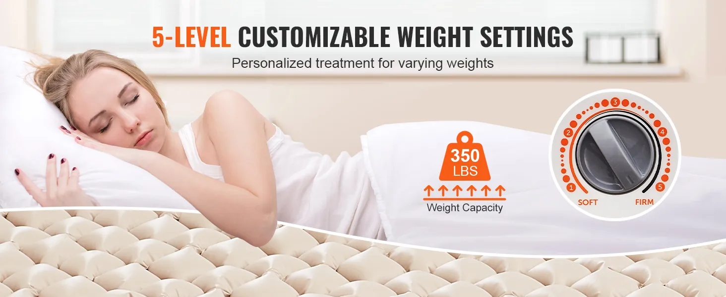 5-level customizable settings for VEVOR air pressure mattress supporting up to 350lbs, promoting comfort.