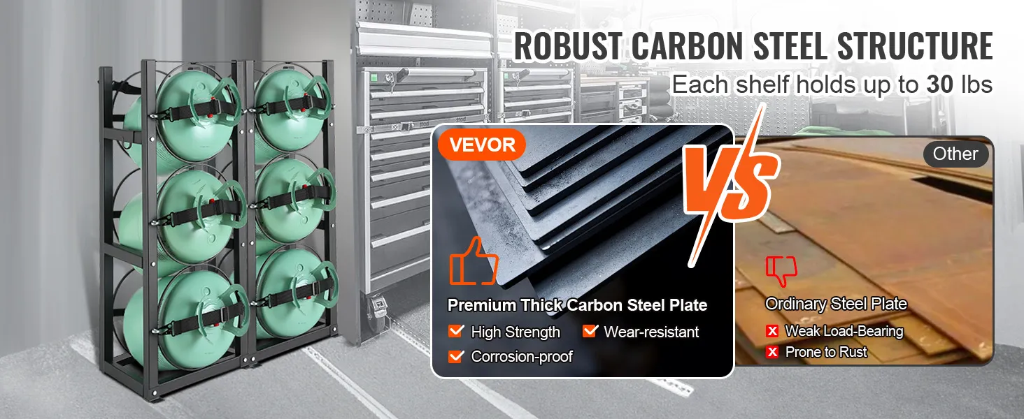 Rack per serbatoi di refrigerante VEVOR con robusta struttura in acciaio al carbonio, che garantisce un'elevata capacità di carico.