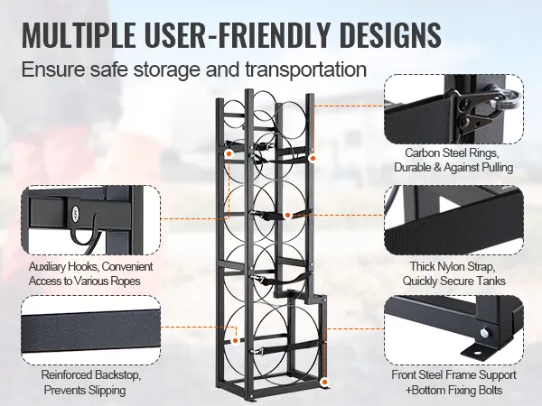 VEVOR refrigerant tank rack with carbon steel rings, thick nylon straps, and auxiliary hooks.