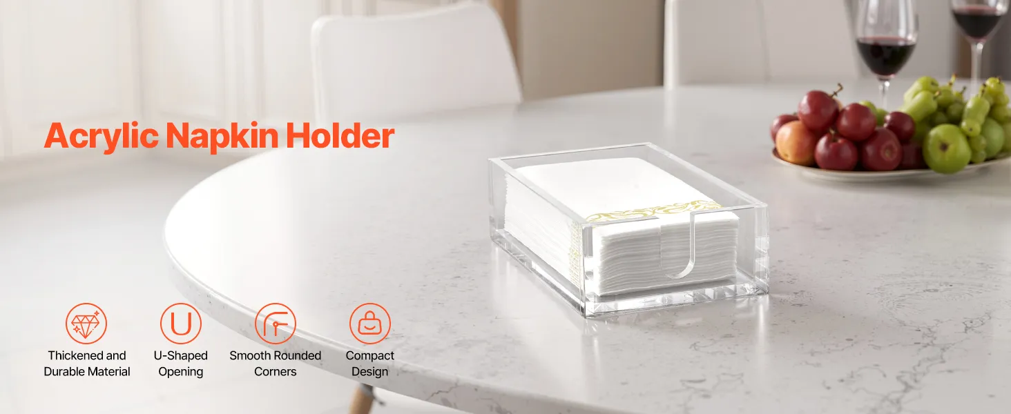 VEVOR Acrylic Napkin Holder, 9.1 x 5.5 x 2.6 inch, Clear Bathroom Guest Towel Storage Tray with U-Shaped Opening, Disposable Paper Towel Holder for Bathroom Kitchen Parties Weddings & Various Events
