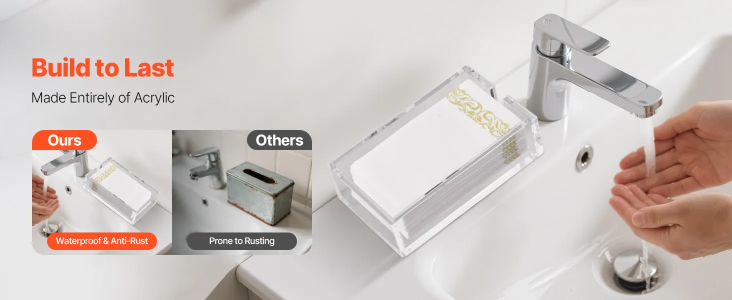 VEVOR Acrylic Napkin Holder, 9.1 x 5.5 x 2.6 inch, Clear Bathroom Guest Towel Storage Tray with U-Shaped Opening, Disposable Paper Towel Holder for Bathroom Kitchen Parties Weddings & Various Events