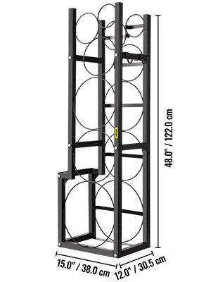 VEVOR refrigerant tank rack with 48" height, 15" width, and 12" depth.