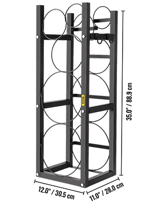 black metal VEVOR refrigerant tank rack with four circular slots measuring 88.9x30.5x28 cm.