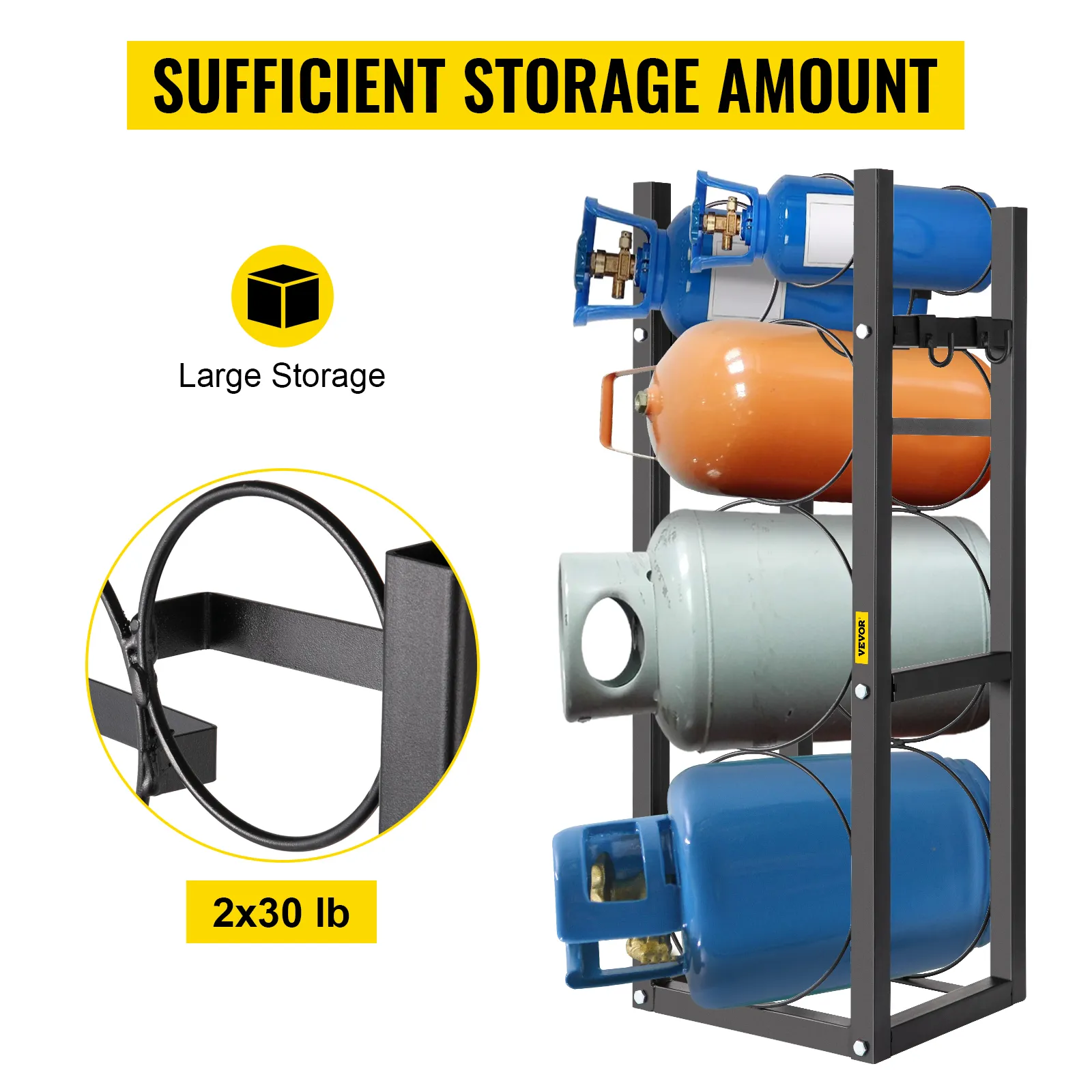 VEVOR refrigerant tank rack storing multiple tanks with sufficient storage amount.