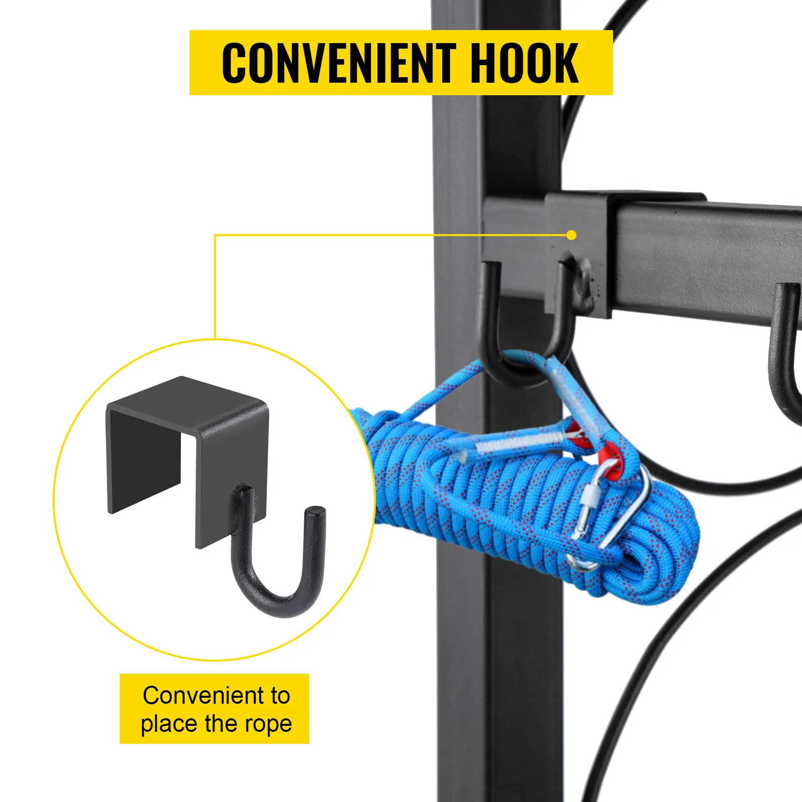 convenient hook on VEVOR refrigerant cylinder rack for rope storage.