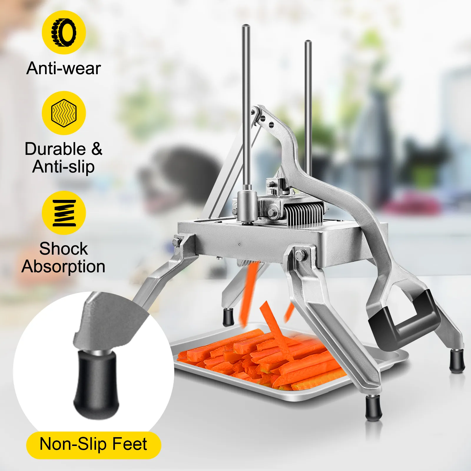 Gemüsewürfelschneider von VEVOR mit rutschfesten Füßen, verschleißfest, langlebig und mit Stoßdämpfungsfunktionen.