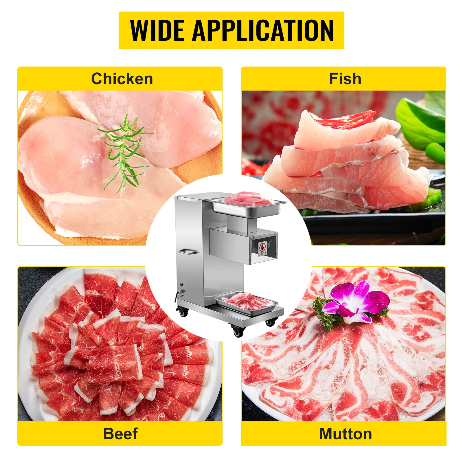 Kommerzielle Fleischschneidemaschine von VEVOR zum Schneiden von Hühnchen, Fisch, Rind und Hammel.