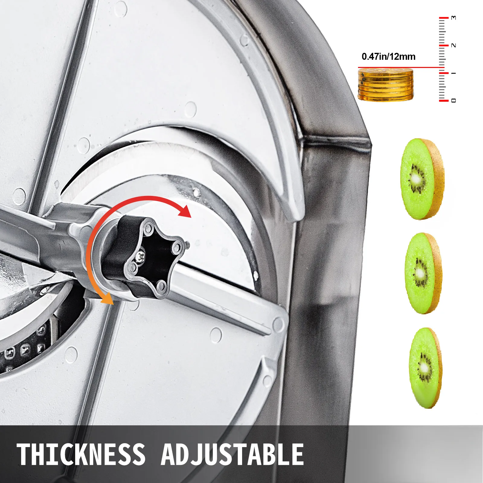 Cortadora de verduras comercial VEVOR con dial de grosor ajustable y rodajas de kiwi