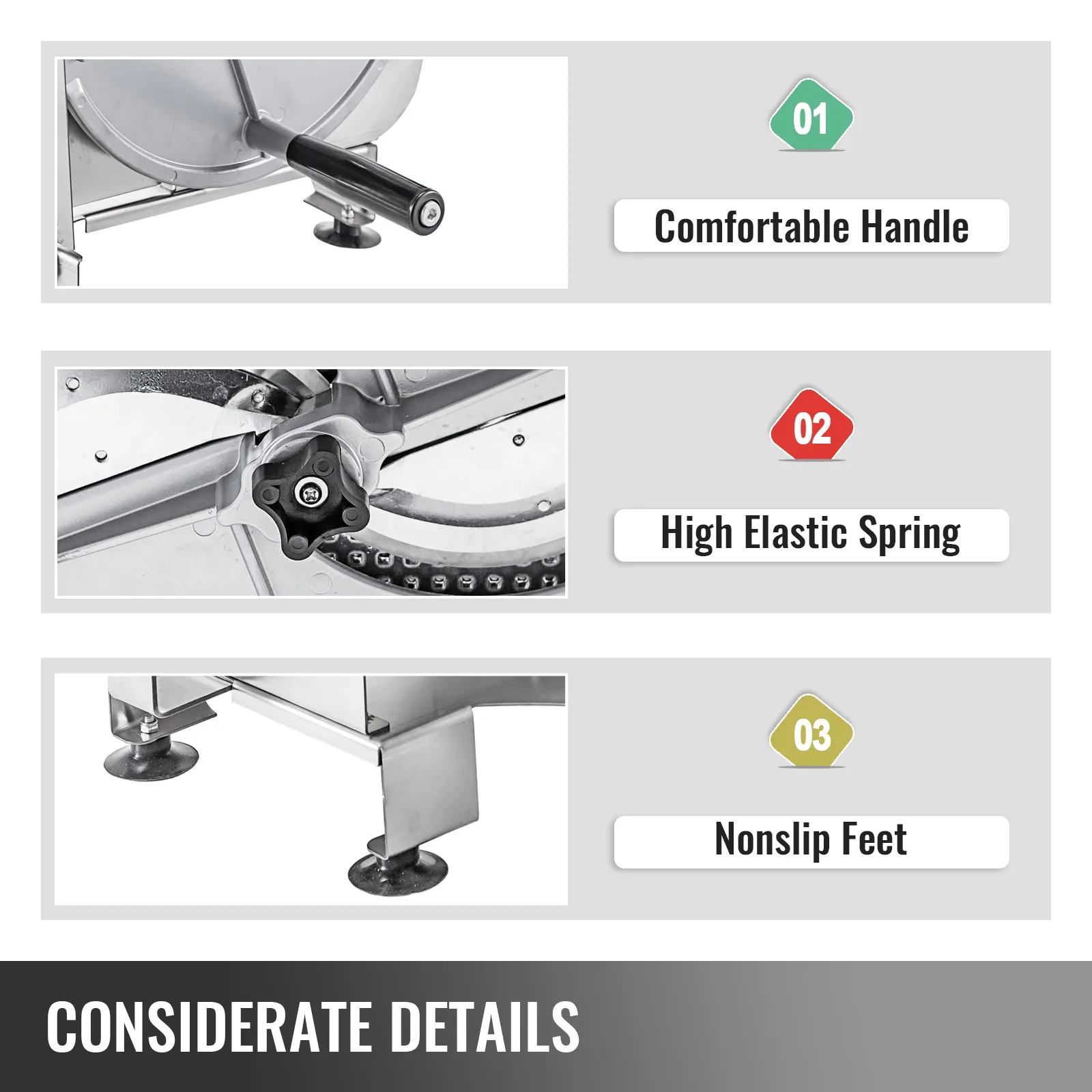 Mango cómodo, resorte altamente elástico, pies antideslizantes en la cortadora de verduras comercial VEVOR.