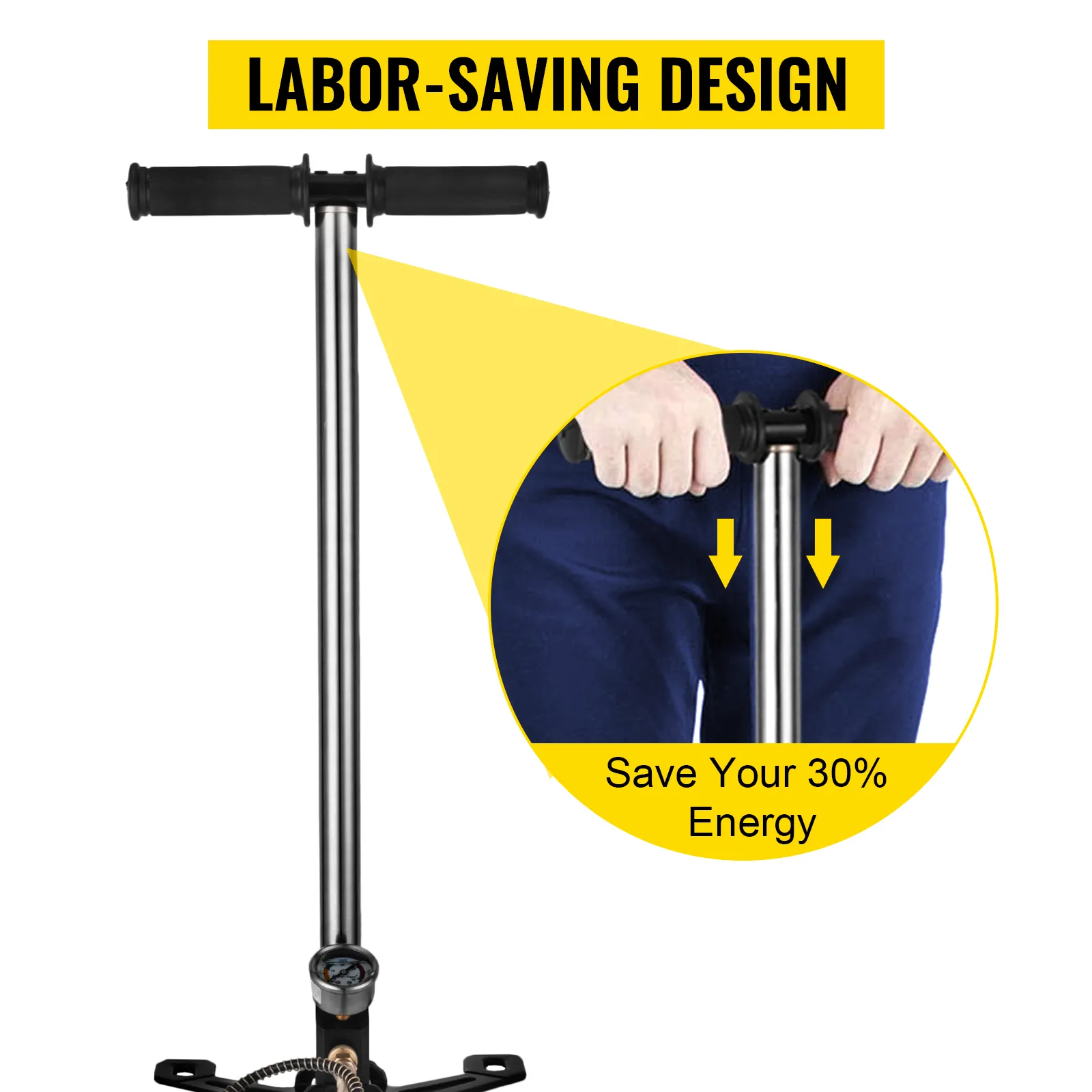 VEVOR airgun pcp pump with labor-saving design, saving 30% energy.