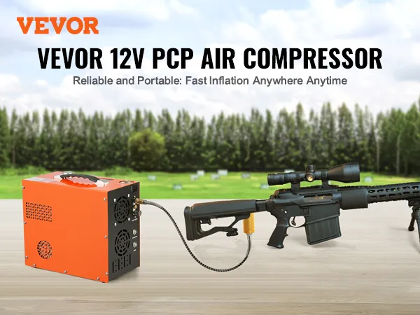 VEVOR 12v pcp air compressor, reliable, portable, 4500psi max pressure, built-in cooling system, led gauge.