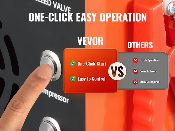 VEVOR pcp air compressor with one-click start and easy control vs hassle, errors, and injury-prone others.