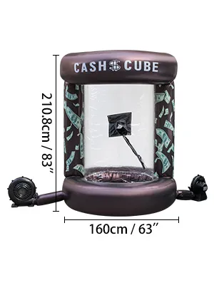 Cubo de dinero inflable VEVOR, 83 pulgadas de alto, 63 pulgadas de ancho, con soplador y entrada de aire.