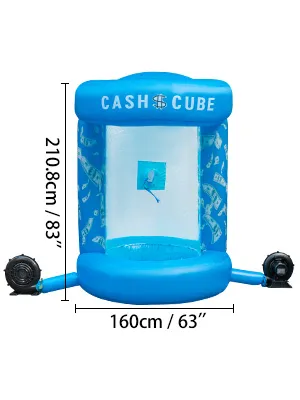 Cubo de dinero inflable VEVOR, 160 cm x 210,8 cm, azul con diseño de billete de dólar.
