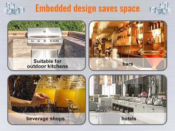 outdoor kitchens, bars, beverage shops, and hotel catering areas using VEVOR drop in ice chest.