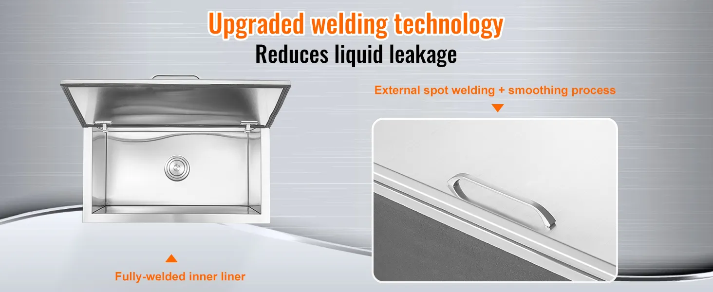 VEVOR drop in ice chest with upgraded welding to reduce liquid leakage, fully-welded inner liner.