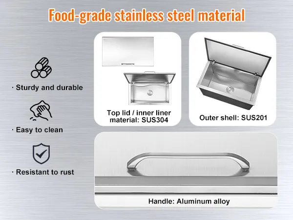 VEVOR drop in ice chest - food-grade stainless steel, durable, easy to clean, resistant to rust.